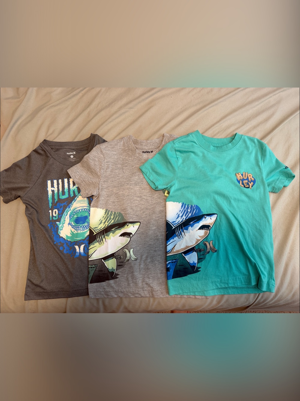 Hurley Kids Shark Graphic Tees - Teal, Gray & Charcoal
